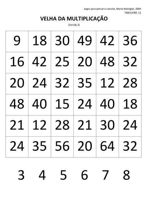 velha da multiplicação para imprimir